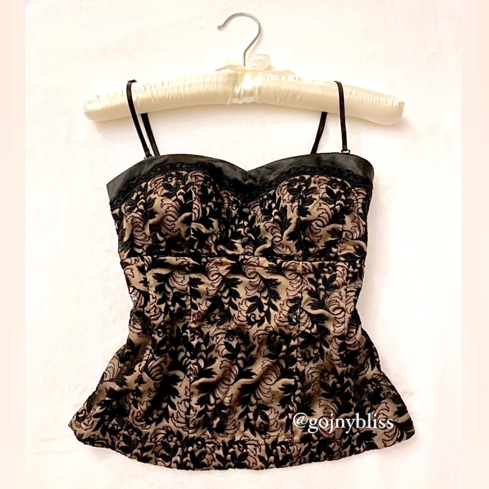XOXO • Sweetheart Cami/Tube Black Lace Detail Over Gold Satin Womens Size Medium